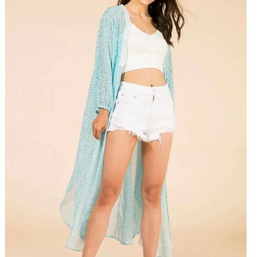 Jen & Co NWT, aqua blue paisley print, long, BoHo wrap, cover-up/OS